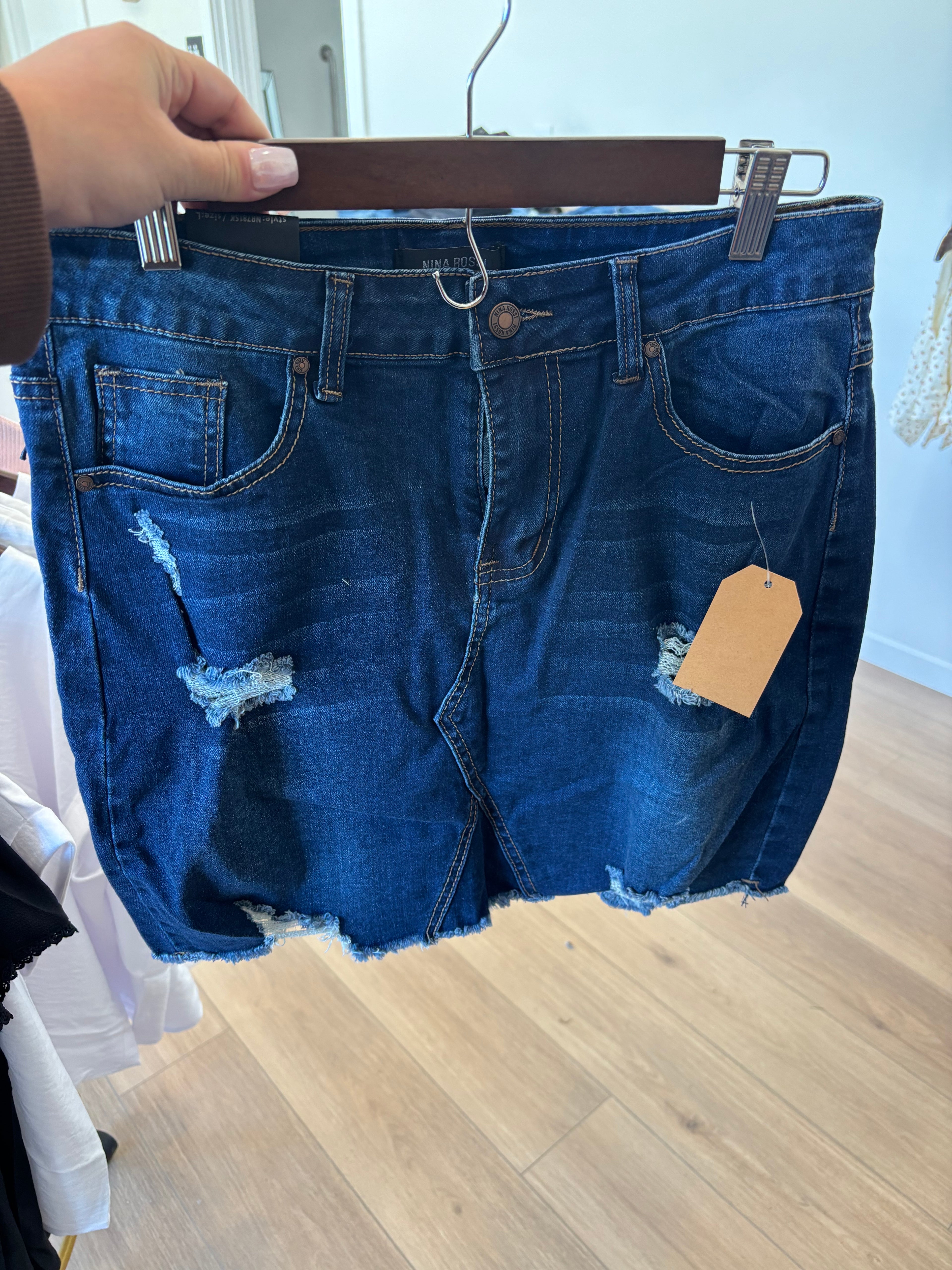 Dark Distressed Denim Skirt