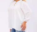 PLUS SIZE LONG SLEEVE V-NECK WOVEN BLOUSE
