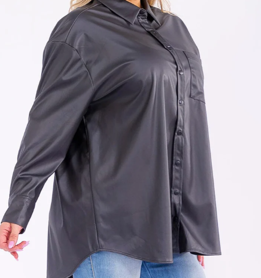 PLUS SIZE LONG SLEEVE BUTTON UP SHACKET