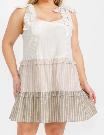 PLUS SIZE SLEEVELESS TIERED COLORBLOCK STRIPES TUNIC MINI DRESS