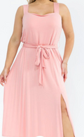 PLUS SIZE SLEEVELESS SQUARE NECK SELF TIE MIDI DRESS