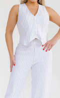 PLUS SIZE BUTTON UP VEST & ZIP UP WIDE LEG PANTS