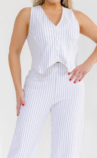 PLUS SIZE BUTTON UP VEST & ZIP UP WIDE LEG PANTS