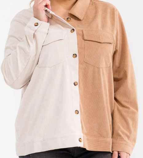 PLUS SIZE LONG SLEEVE BUTTON UP CORDUROY