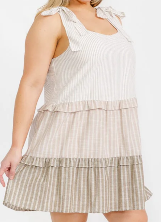 PLUS SIZE SLEEVELESS TIERED COLORBLOCK STRIPES TUNIC MINI DRESS