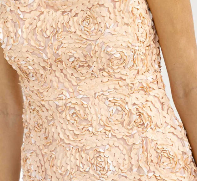 WOMEN'S SLEEVELESS FRONT SLIT FLORAL DETAILED MIDI DRESS