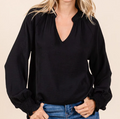 WOMEN'S LONG SLEEVE V-NECK SOLID BLOUSE