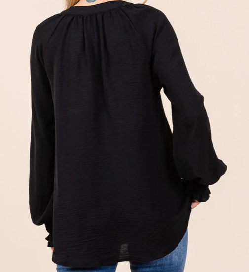 WOMEN'S LONG SLEEVE V-NECK SOLID BLOUSE