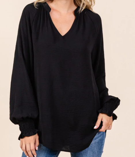 WOMEN'S LONG SLEEVE V-NECK SOLID BLOUSE