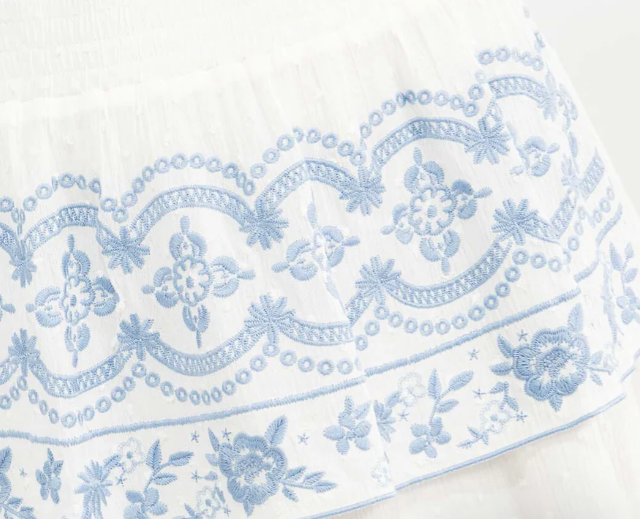 TIERED RUFFLE EMBROIDERY MINI SKIRT