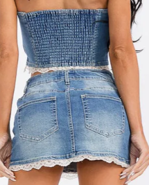 CROP TOP & BUTTON MINI SKIRT DENIM 2PC. SET
